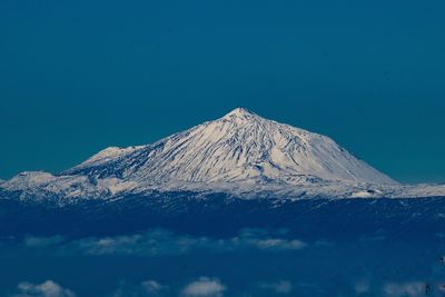 Scenic view of snowcapped mountain against blue sky