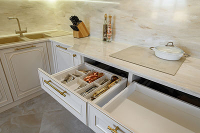 High angle view of kitchen counter