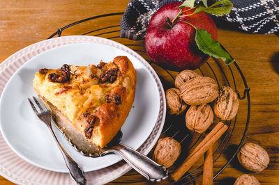 Plate with apple nut pie