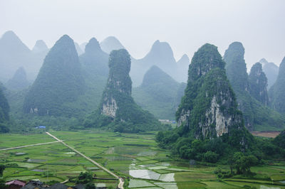 Scenic view of mountains against clear sky