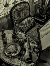 High angle view of piano on table at home