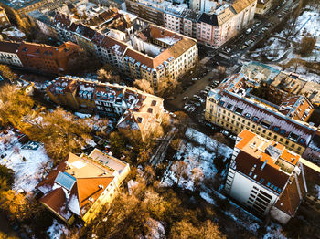 High angle view of street amidst buildings in city