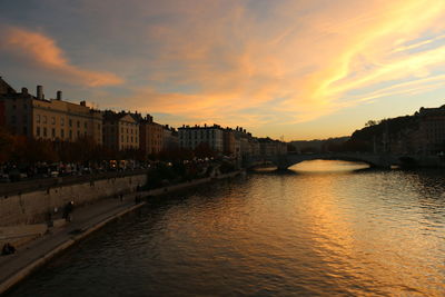 View of canal at sunset