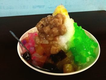 Close-up of ice cream on table