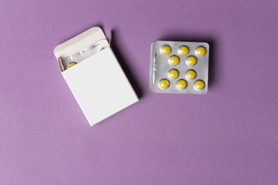 High angle view of objects on table