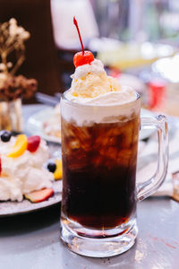 Close-up of drink in glass on table