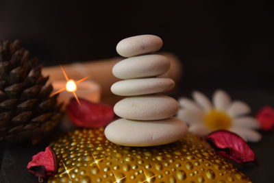 Close-up of candles on table