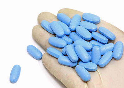 High angle view of blue eggs against white background
