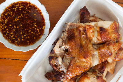 Close-up of food in plate on table