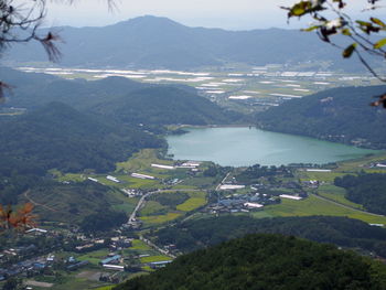 Aerial view of landscape and mountains