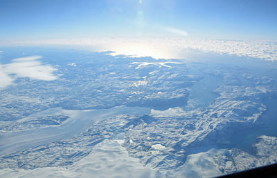 Aerial view of sea against sky during winter