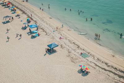 High angle view of people on beach