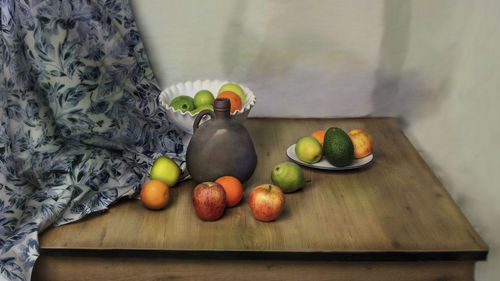 High angle view of fruits on table