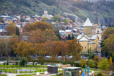 Rikhe park in the city center, old town and landmarks, historical buildings in tbilisi.