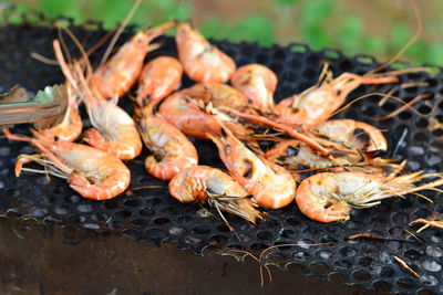 Close-up of meat on barbecue grill