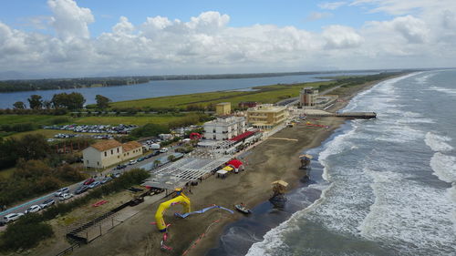 High angle view of beach against sky