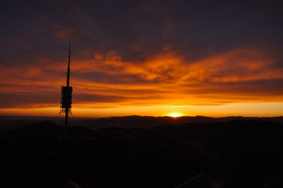 Silhouette tower against sky during sunset