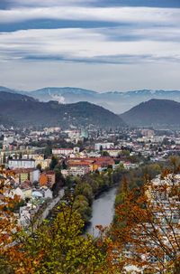 High angle view of townscape against sky