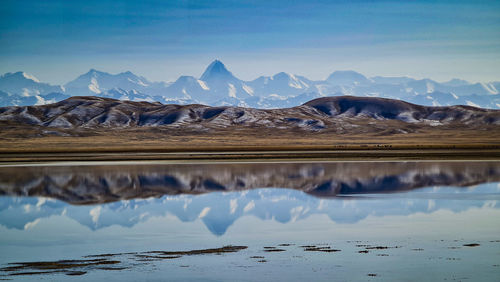 Scenic view of snowcapped mountains against sky