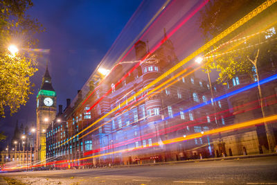 Illuminated city buildings against sky