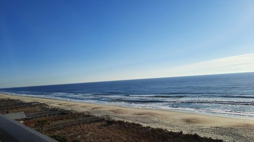 Scenic view of sea against clear blue sky