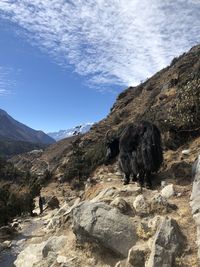 Rock formation on mountain against sky