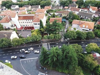 High angle view of townscape by road in city