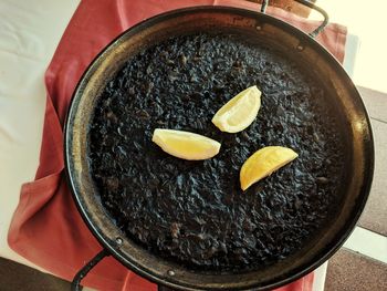 High angle view of fruits in container