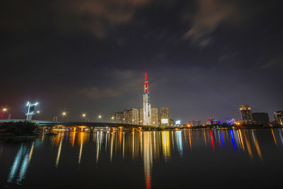 Illuminated buildings in city at night