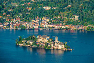 High angle view of buildings in city