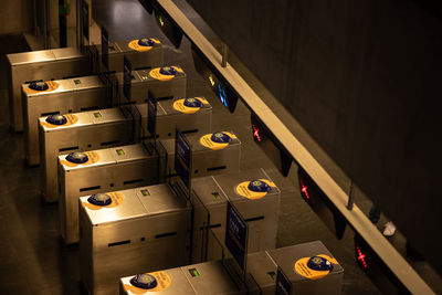 High angle view of illuminated lighting equipment on wall