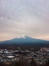 Aerial view of snowcapped mountains against sky