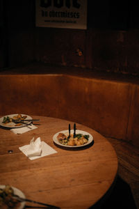 Close-up of food served on table