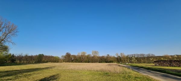 Scenic view of land against clear blue sky