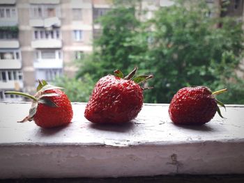 Close-up of strawberries on table