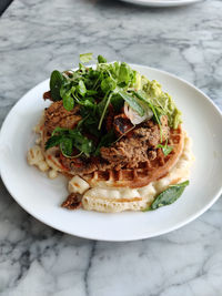 High angle view of meal served in plate