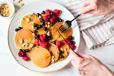 High angle view of dessert in plate