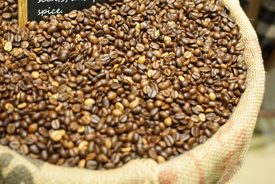 High angle view of roasted coffee beans