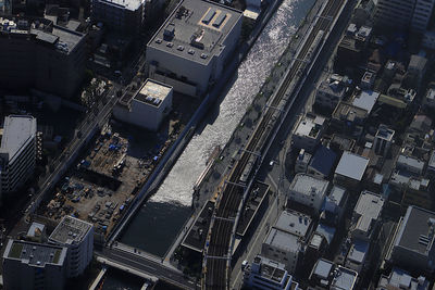 High angle view of buildings in city