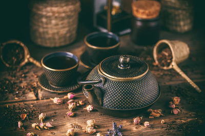 High angle view of coffee on table