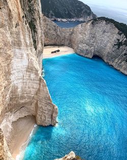 High angle view of rock formation in sea