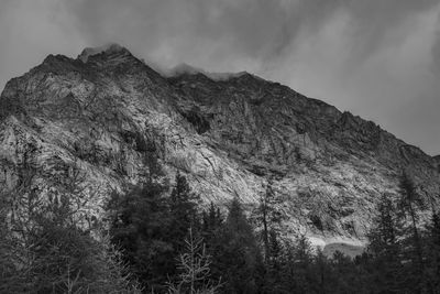 Low angle view of mountain range against sky