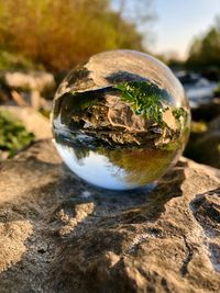 Close-up of crystal ball on rock