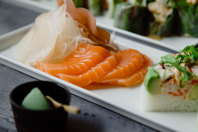 Close-up of seafood in plate on table