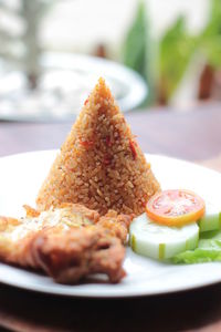 Close-up of breakfast served in plate