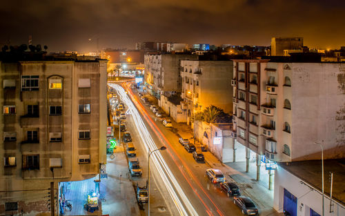 High angle view of traffic on road at night