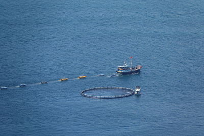 High angle view of boats in sea