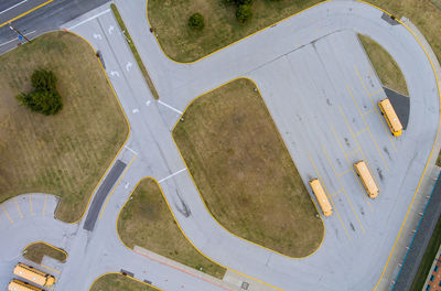 High angle view of road marking on field