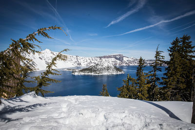 Scenic view of snowcapped mountains against sky