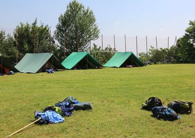 View of tent on field against sky